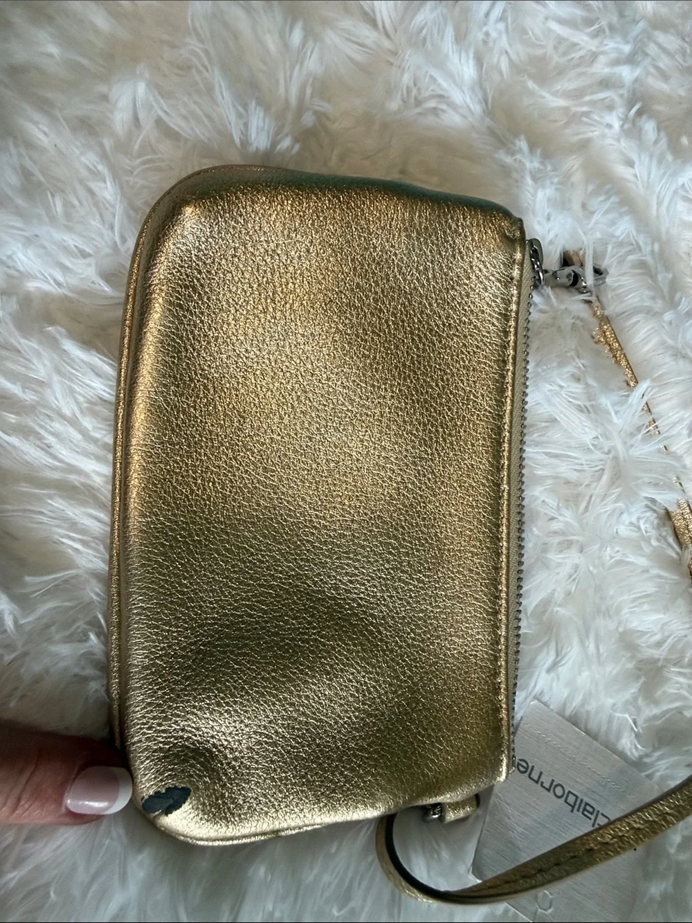 Liz Claiborne Gold Metallic Wristlet Clutch with Strap